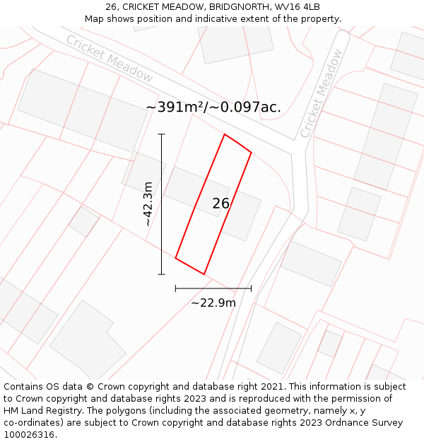 26, CRICKET MEADOW, BRIDGNORTH, WV16 4LB: Plot and title map