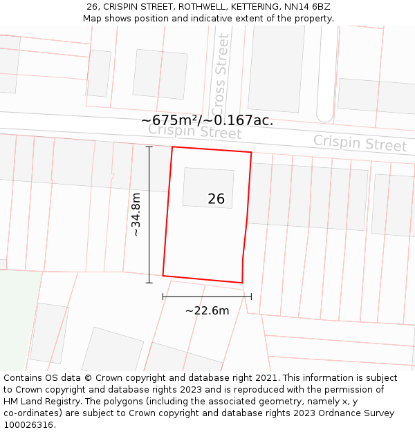 26, CRISPIN STREET, ROTHWELL, KETTERING, NN14 6BZ: Plot and title map