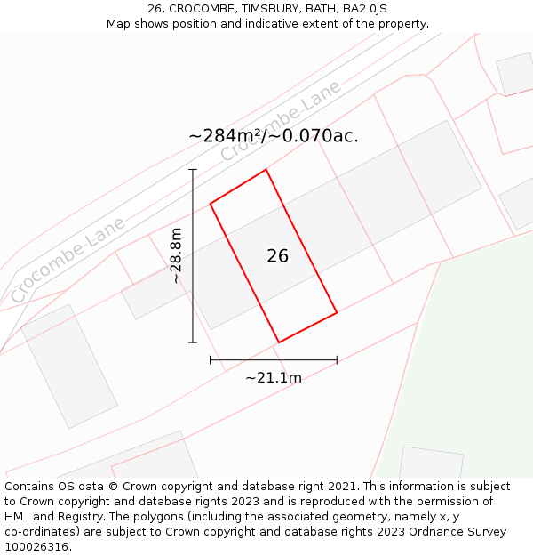 26, CROCOMBE, TIMSBURY, BATH, BA2 0JS: Plot and title map