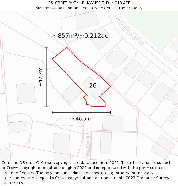 26, CROFT AVENUE, MANSFIELD, NG18 4SR: Plot and title map