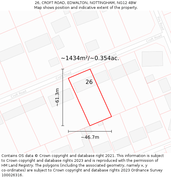 26, CROFT ROAD, EDWALTON, NOTTINGHAM, NG12 4BW: Plot and title map