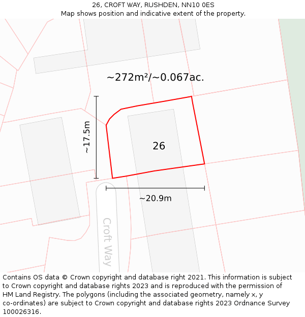 26, CROFT WAY, RUSHDEN, NN10 0ES: Plot and title map