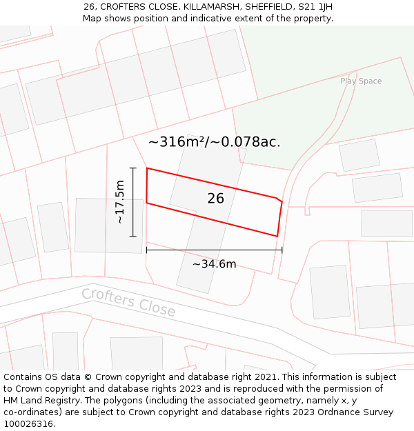 26, CROFTERS CLOSE, KILLAMARSH, SHEFFIELD, S21 1JH: Plot and title map