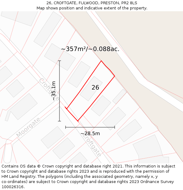 26, CROFTGATE, FULWOOD, PRESTON, PR2 8LS: Plot and title map