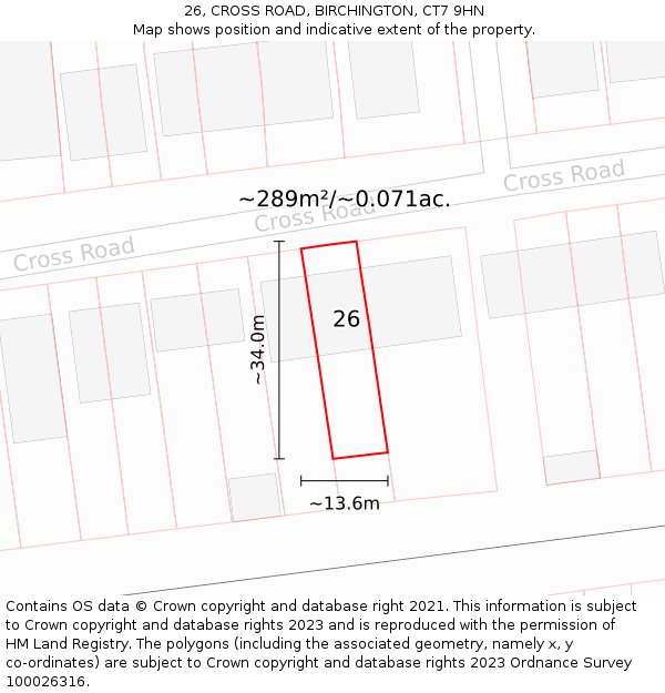 26, CROSS ROAD, BIRCHINGTON, CT7 9HN: Plot and title map