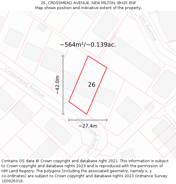 26, CROSSMEAD AVENUE, NEW MILTON, BH25 6NF: Plot and title map
