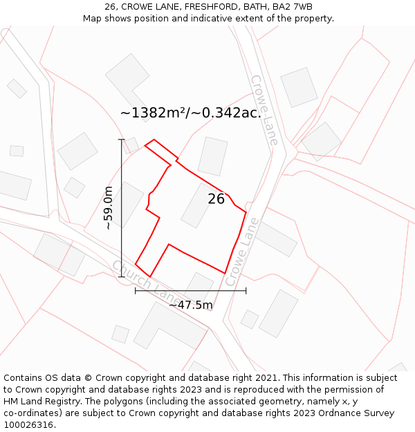 26, CROWE LANE, FRESHFORD, BATH, BA2 7WB: Plot and title map