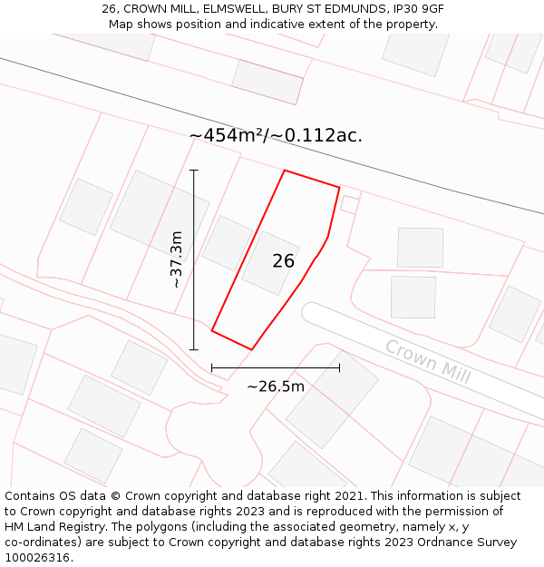 26, CROWN MILL, ELMSWELL, BURY ST EDMUNDS, IP30 9GF: Plot and title map