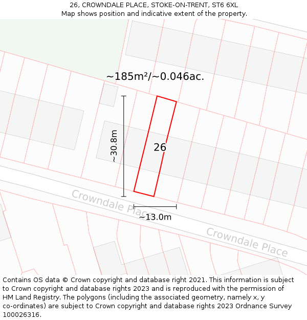 26, CROWNDALE PLACE, STOKE-ON-TRENT, ST6 6XL: Plot and title map