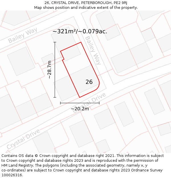 26, CRYSTAL DRIVE, PETERBOROUGH, PE2 9RJ: Plot and title map