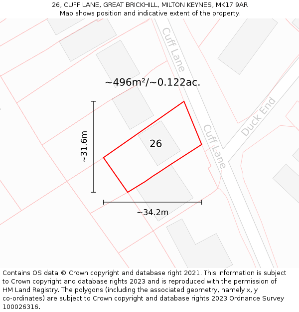 26, CUFF LANE, GREAT BRICKHILL, MILTON KEYNES, MK17 9AR: Plot and title map