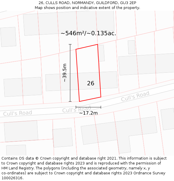 26, CULLS ROAD, NORMANDY, GUILDFORD, GU3 2EP: Plot and title map