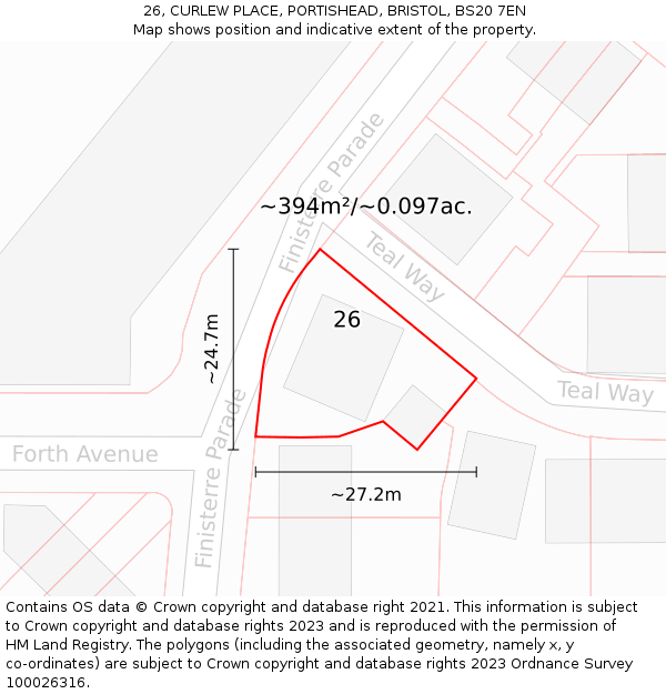 26, CURLEW PLACE, PORTISHEAD, BRISTOL, BS20 7EN: Plot and title map