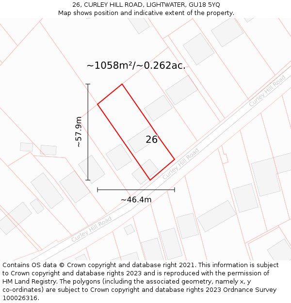 26, CURLEY HILL ROAD, LIGHTWATER, GU18 5YQ: Plot and title map