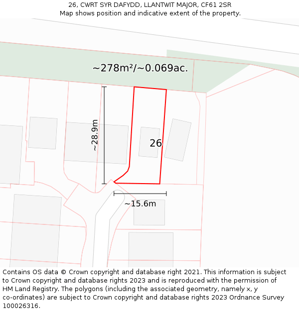 26, CWRT SYR DAFYDD, LLANTWIT MAJOR, CF61 2SR: Plot and title map