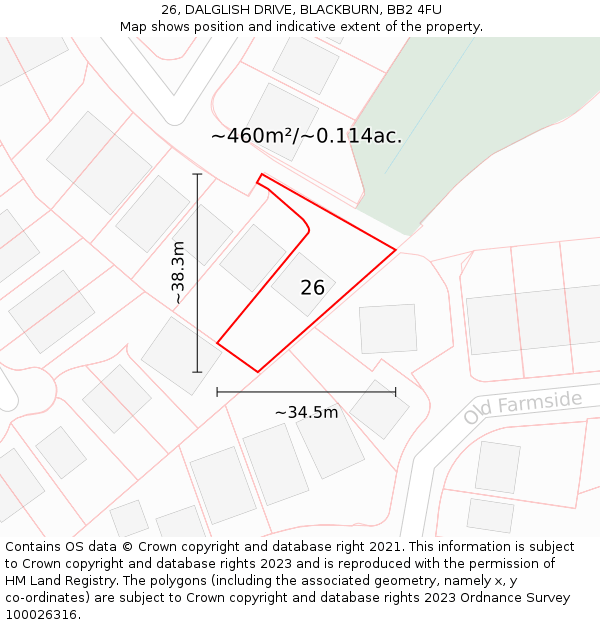 26, DALGLISH DRIVE, BLACKBURN, BB2 4FU: Plot and title map