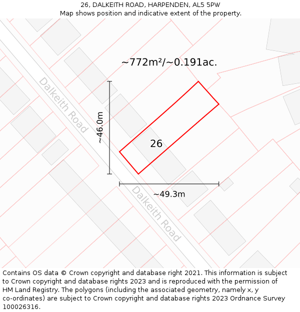 26, DALKEITH ROAD, HARPENDEN, AL5 5PW: Plot and title map