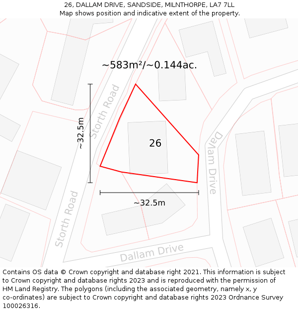 26, DALLAM DRIVE, SANDSIDE, MILNTHORPE, LA7 7LL: Plot and title map