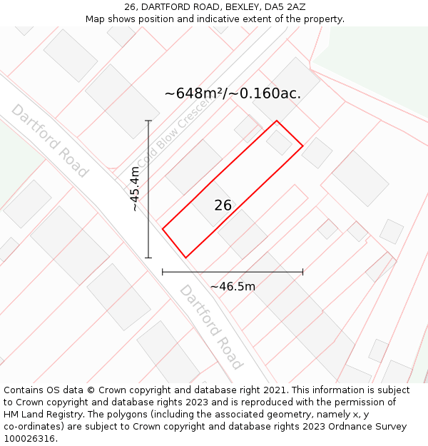 26, DARTFORD ROAD, BEXLEY, DA5 2AZ: Plot and title map