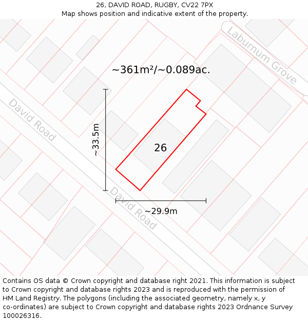 26, DAVID ROAD, RUGBY, CV22 7PX: Plot and title map