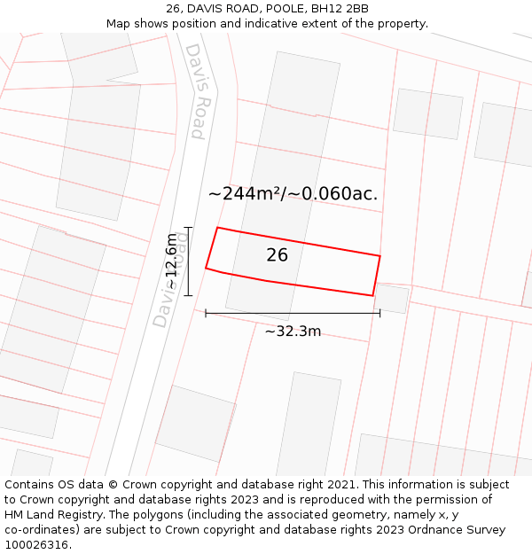 26, DAVIS ROAD, POOLE, BH12 2BB: Plot and title map
