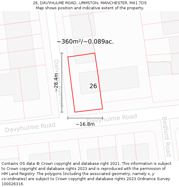 26, DAVYHULME ROAD, URMSTON, MANCHESTER, M41 7DS: Plot and title map