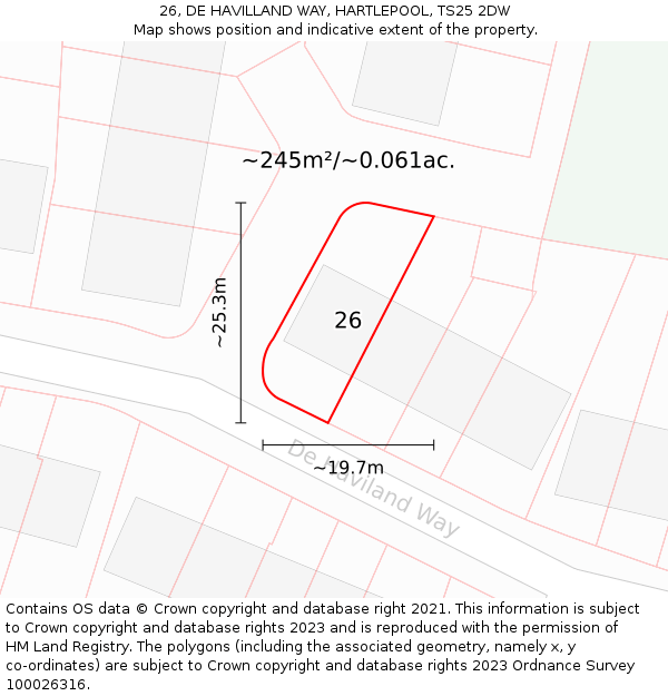 26, DE HAVILLAND WAY, HARTLEPOOL, TS25 2DW: Plot and title map