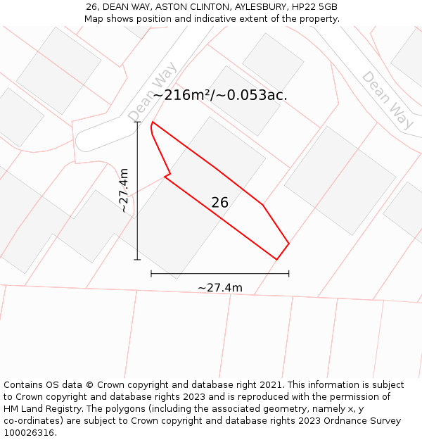 26, DEAN WAY, ASTON CLINTON, AYLESBURY, HP22 5GB: Plot and title map