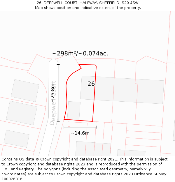 26, DEEPWELL COURT, HALFWAY, SHEFFIELD, S20 4SW: Plot and title map