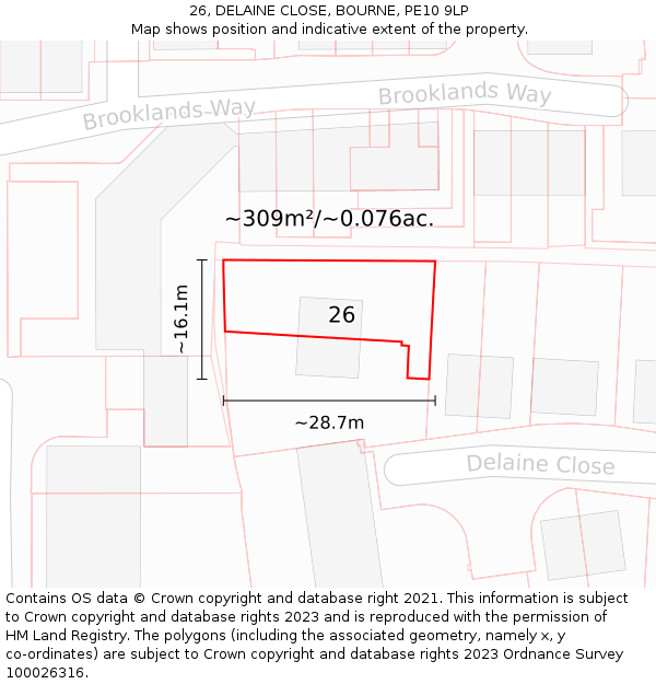 26, DELAINE CLOSE, BOURNE, PE10 9LP: Plot and title map