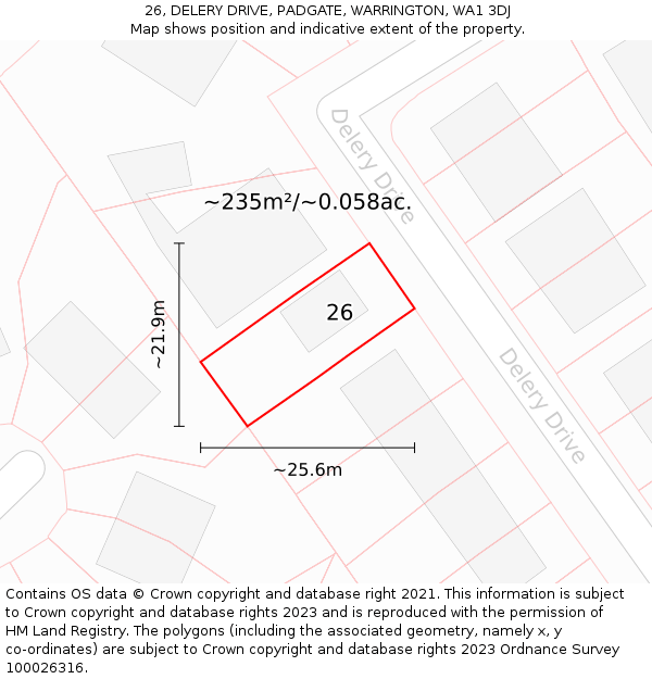 26, DELERY DRIVE, PADGATE, WARRINGTON, WA1 3DJ: Plot and title map