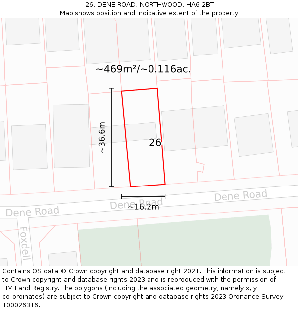 26, DENE ROAD, NORTHWOOD, HA6 2BT: Plot and title map