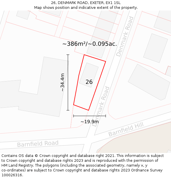 26, DENMARK ROAD, EXETER, EX1 1SL: Plot and title map