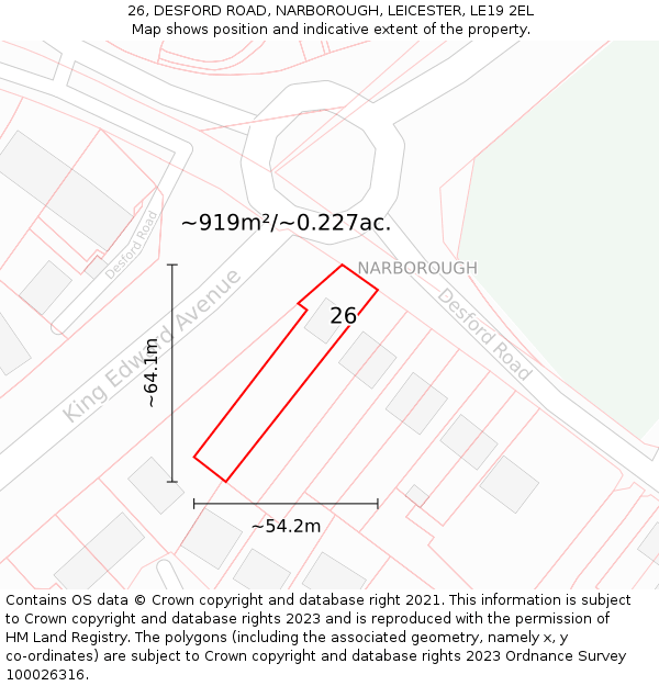 26, DESFORD ROAD, NARBOROUGH, LEICESTER, LE19 2EL: Plot and title map