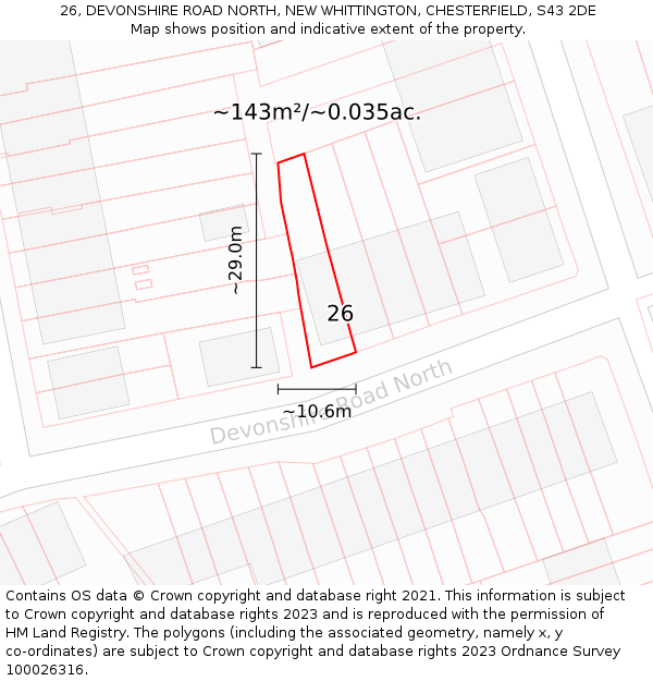 26, DEVONSHIRE ROAD NORTH, NEW WHITTINGTON, CHESTERFIELD, S43 2DE: Plot and title map