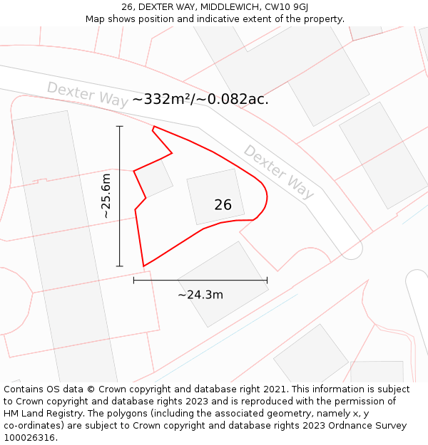 26, DEXTER WAY, MIDDLEWICH, CW10 9GJ: Plot and title map