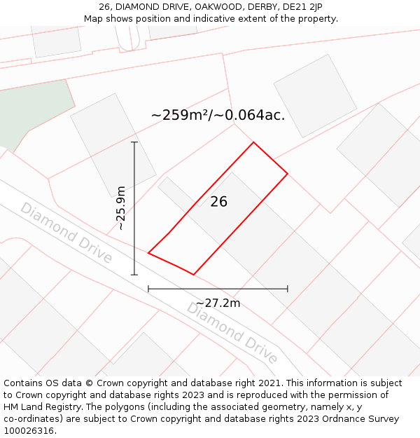 26, DIAMOND DRIVE, OAKWOOD, DERBY, DE21 2JP: Plot and title map