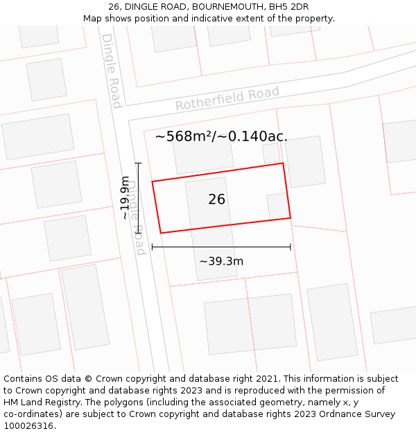 26, DINGLE ROAD, BOURNEMOUTH, BH5 2DR: Plot and title map