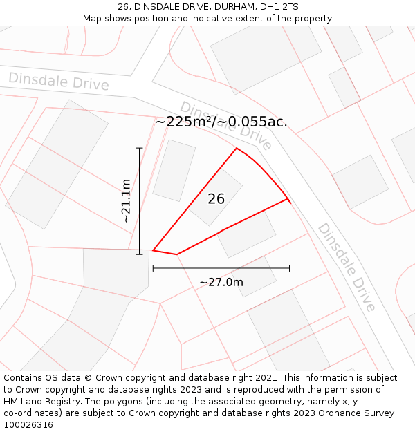26, DINSDALE DRIVE, DURHAM, DH1 2TS: Plot and title map