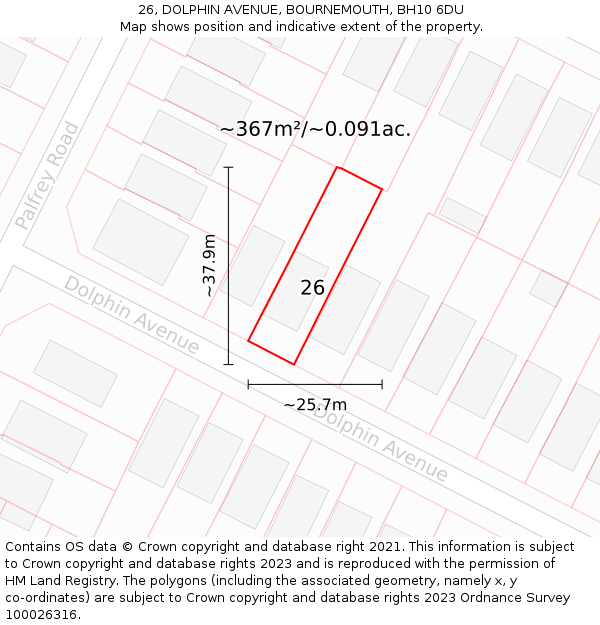 26, DOLPHIN AVENUE, BOURNEMOUTH, BH10 6DU: Plot and title map