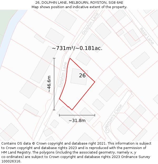 26, DOLPHIN LANE, MELBOURN, ROYSTON, SG8 6AE: Plot and title map