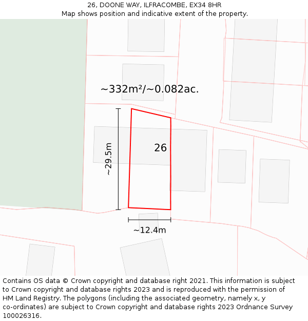 26, DOONE WAY, ILFRACOMBE, EX34 8HR: Plot and title map