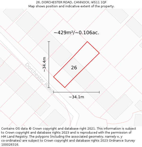 26, DORCHESTER ROAD, CANNOCK, WS11 1QF: Plot and title map