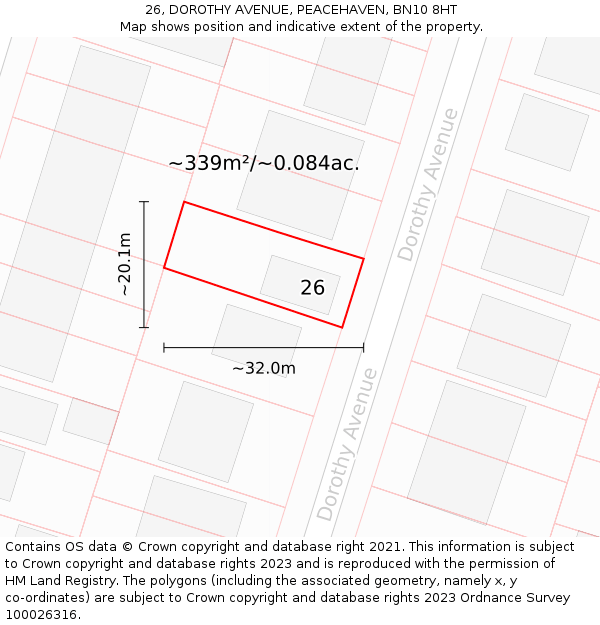 26, DOROTHY AVENUE, PEACEHAVEN, BN10 8HT: Plot and title map