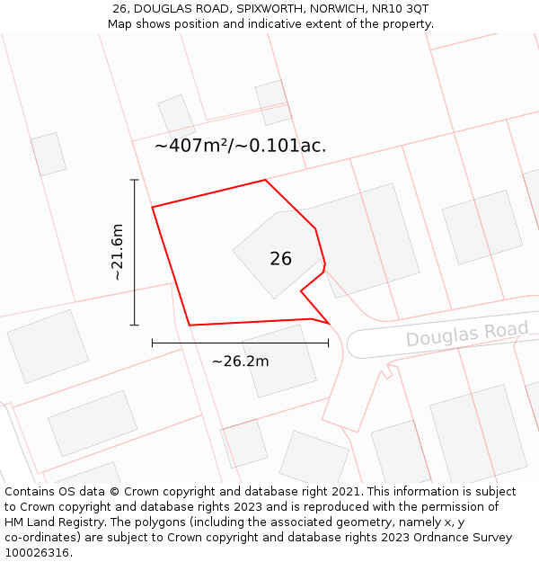 26, DOUGLAS ROAD, SPIXWORTH, NORWICH, NR10 3QT: Plot and title map