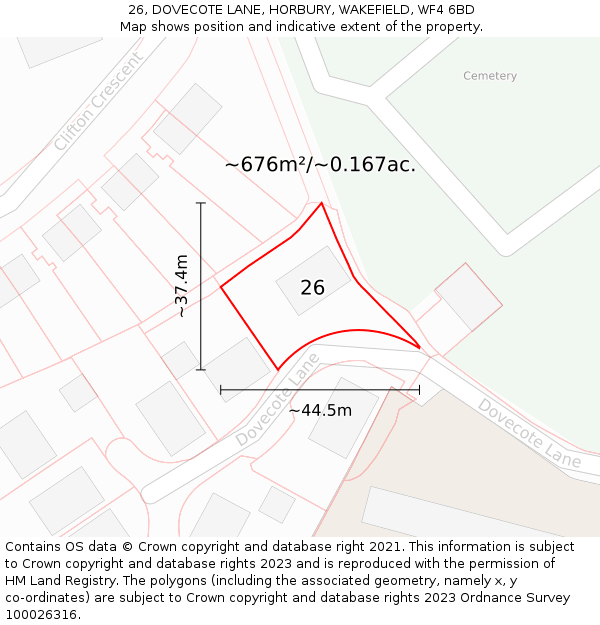 26, DOVECOTE LANE, HORBURY, WAKEFIELD, WF4 6BD: Plot and title map