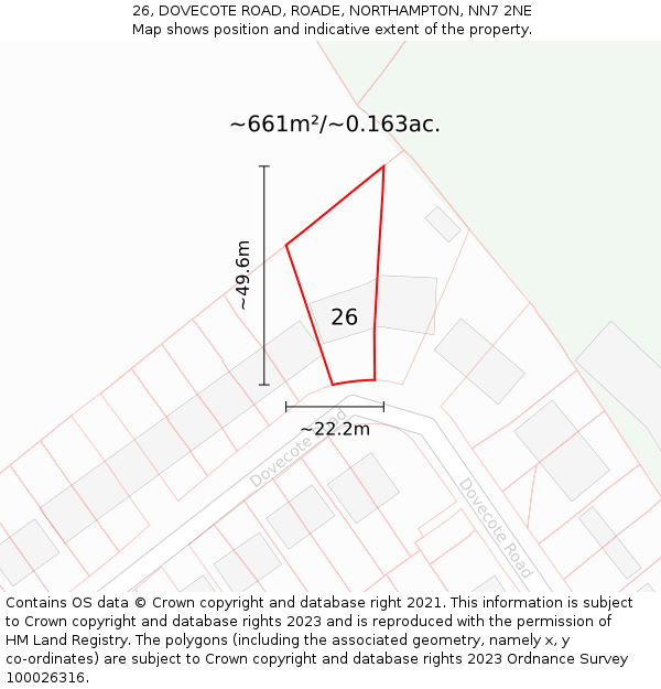 26, DOVECOTE ROAD, ROADE, NORTHAMPTON, NN7 2NE: Plot and title map