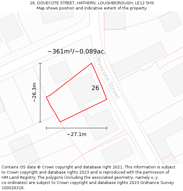 26, DOVECOTE STREET, HATHERN, LOUGHBOROUGH, LE12 5HS: Plot and title map