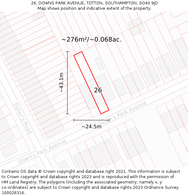 26, DOWNS PARK AVENUE, TOTTON, SOUTHAMPTON, SO40 9JD: Plot and title map