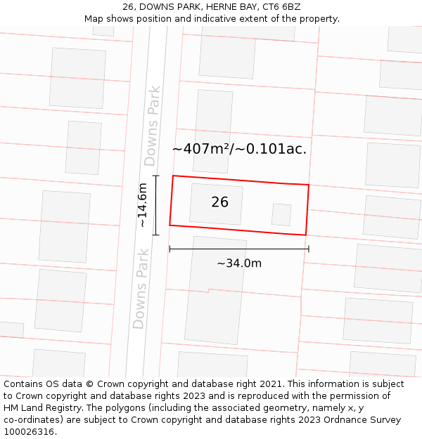 26, DOWNS PARK, HERNE BAY, CT6 6BZ: Plot and title map